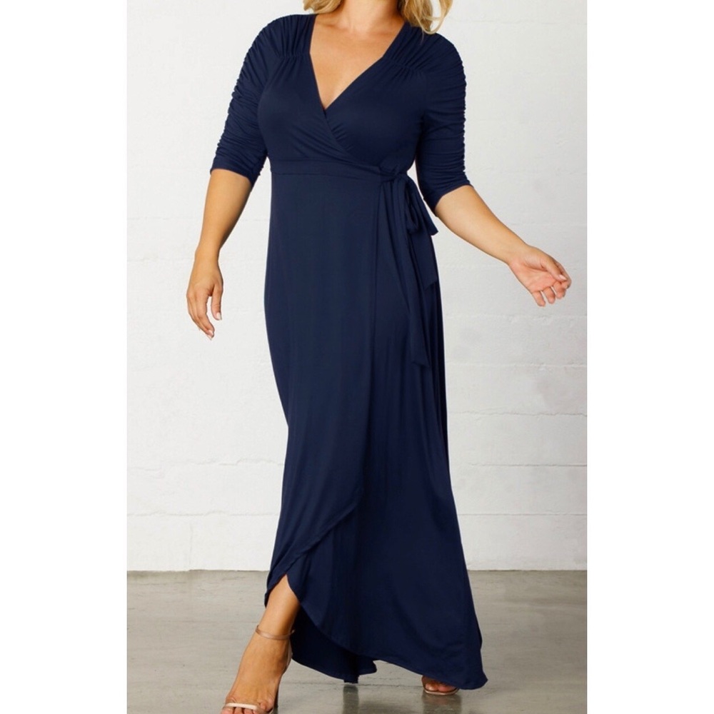 Kiyonna • 3X • Navy Blue Meadow Dream Wrap Maxi Dress